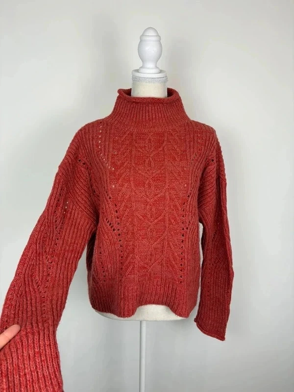 🌸 Pull d'hiver en maille rouge/orange Vintage Taille 40/L 🌸